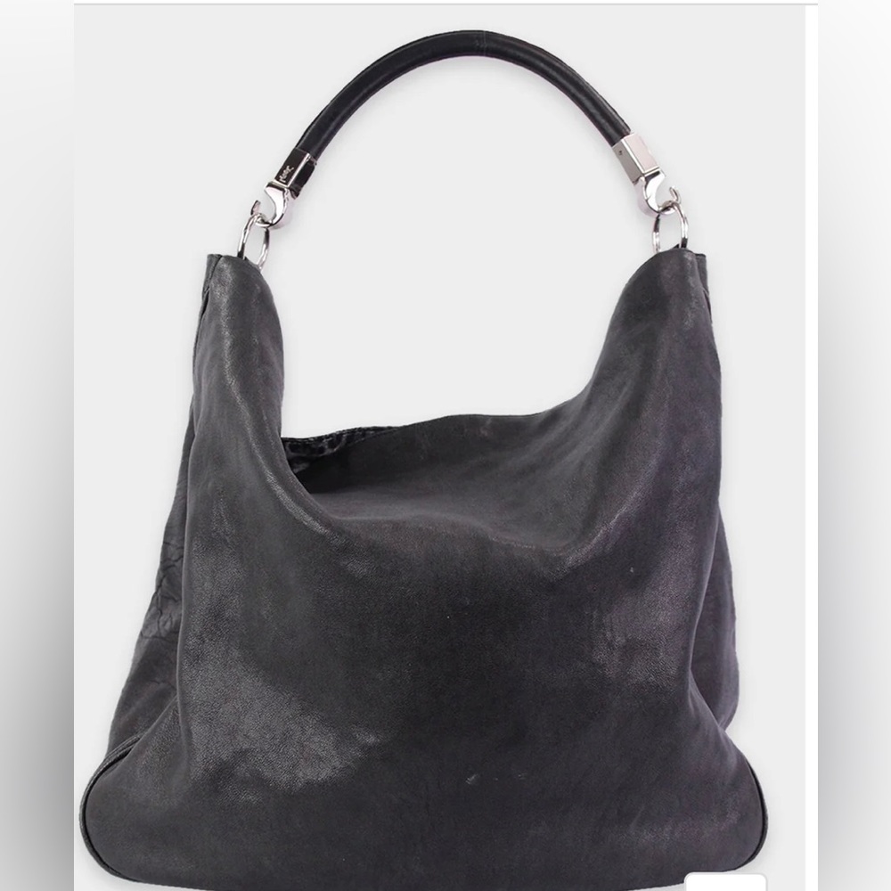 YSL Large Black Hobo Bag with Leopard Print Lining